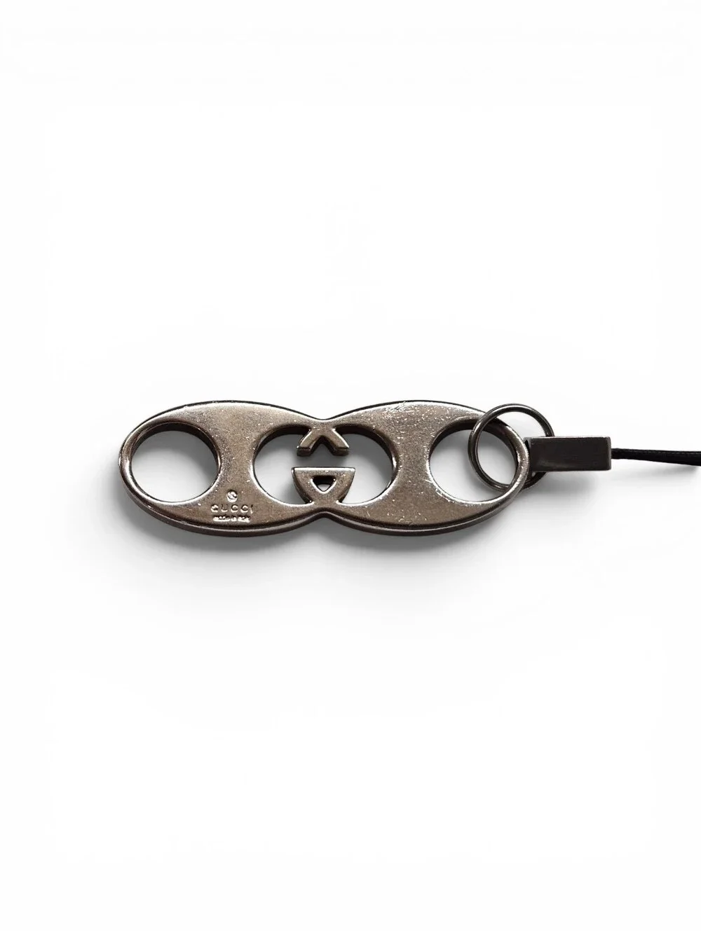 Gucci Double G Monogram Keychain Charm In Silver With Dust Pouch